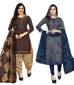 Multicolor cotton blend printed unstitched salwar suit material combo of 2