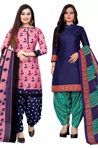 Multicolor cotton blend printed unstitched salwar suit material combo of 2
