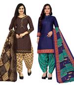 Multicolor cotton blend printed unstitched salwar suit material combo of 2