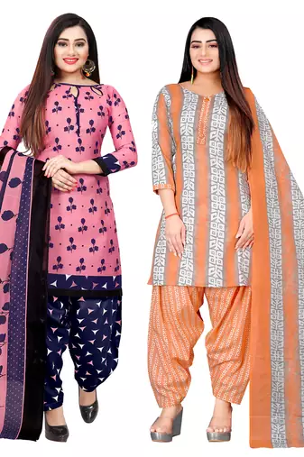 Multicolor cotton blend printed unstitched salwar suit material combo of 2
