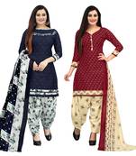 Multicolor cotton blend printed unstitched salwar suit material combo of 2