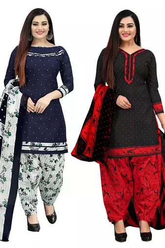 Multicolor cotton blend printed unstitched salwar suit material combo of 2