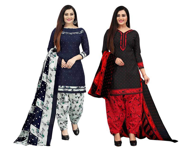 Multicolor cotton blend printed unstitched salwar suit material combo of 2