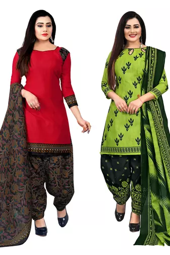 Multicolor cotton blend printed unstitched salwar suit material combo of 2