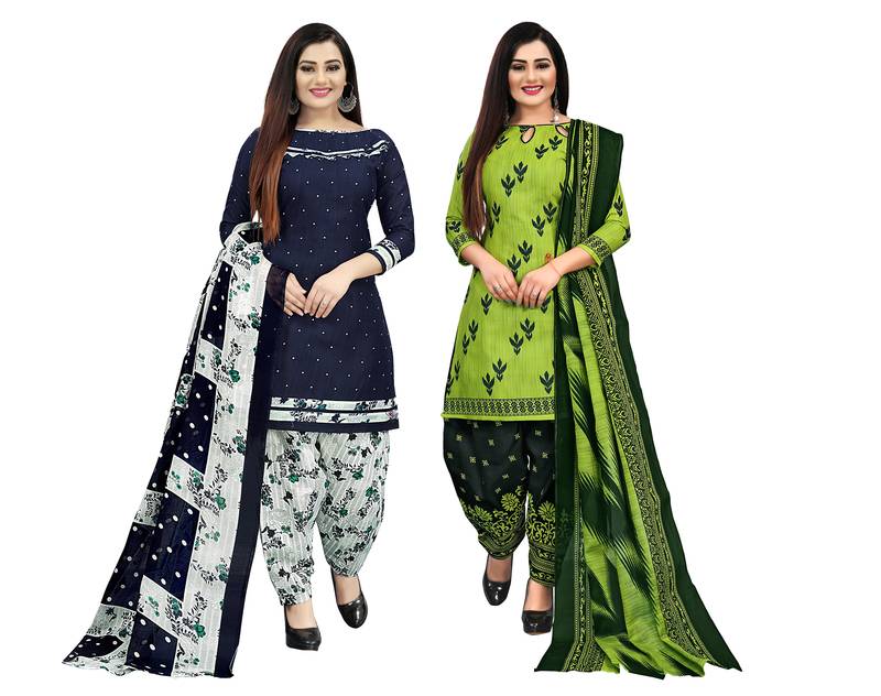 Multicolor cotton blend printed unstitched salwar suit material combo of 2