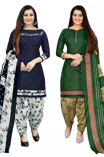 Multicolor cotton blend printed unstitched salwar suit material combo of 2