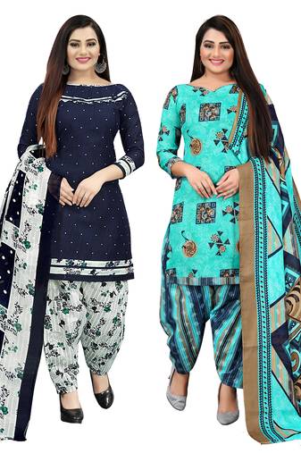 Multicolor cotton blend printed unstitched salwar suit material combo of 2