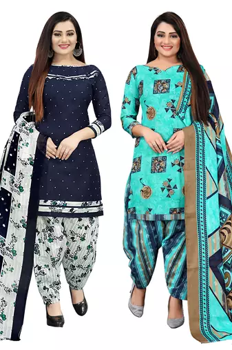 Multicolor cotton blend printed unstitched salwar suit material combo of 2