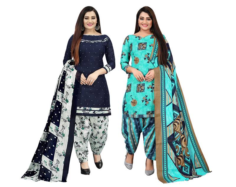 Multicolor cotton blend printed unstitched salwar suit material combo of 2