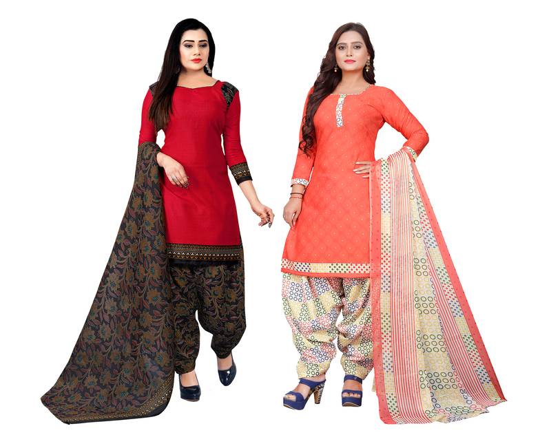 Multicolor cotton blend printed unstitched salwar suit material combo of 2