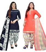 Multicolor cotton blend printed unstitched salwar suit material combo of 2