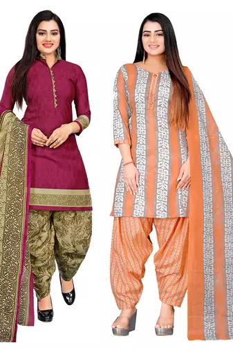 Multicolor cotton blend printed unstitched salwar suit material combo of 2