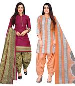Multicolor cotton blend printed unstitched salwar suit material combo of 2