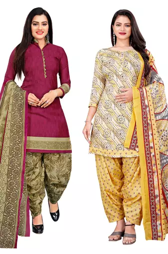 Multicolor cotton blend printed unstitched salwar suit material combo of 2