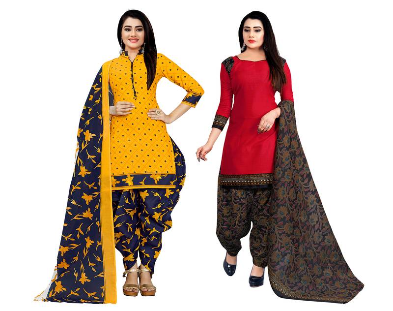 Multicolor cotton blend printed unstitched salwar suit material combo of 2