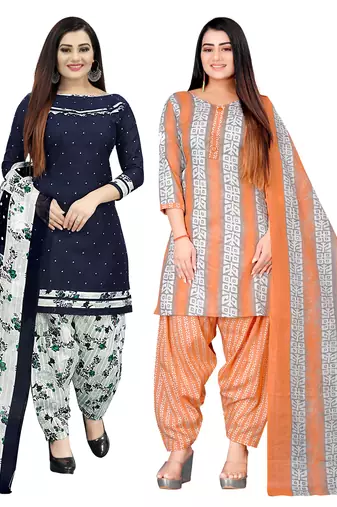 Multicolor cotton blend printed unstitched salwar suit material combo of 2