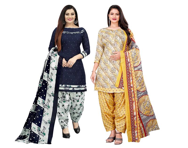 Multicolor cotton blend printed unstitched salwar suit material combo of 2