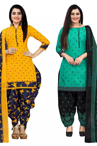 Multicolor cotton blend printed unstitched salwar suit material combo of 2
