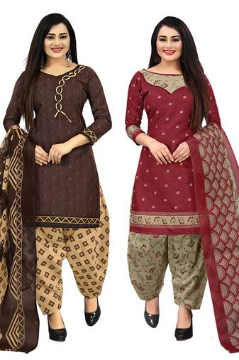 Multicolor cotton blend printed unstitched salwar suit material combo of 2