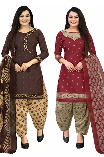 Multicolor cotton blend printed unstitched salwar suit material combo of 2