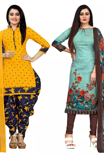 Multicolor cotton blend printed unstitched salwar suit material combo of 2