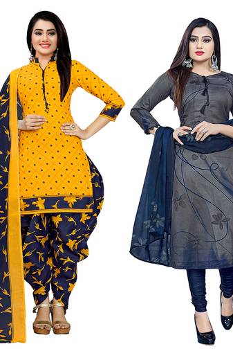 Multicolor cotton blend printed unstitched salwar suit material combo of 2