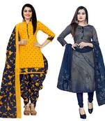 Multicolor cotton blend printed unstitched salwar suit material combo of 2