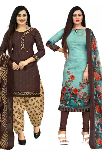 Multicolor cotton blend printed unstitched salwar suit material combo of 2