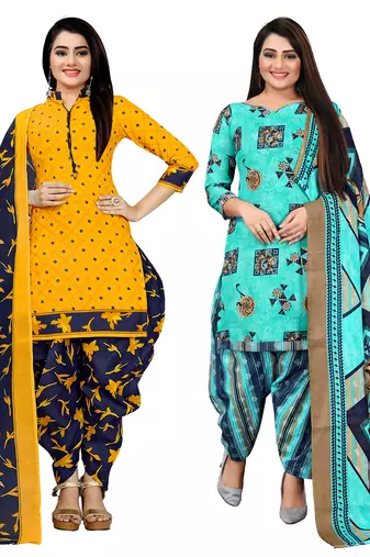 Multicolor cotton blend printed unstitched salwar suit material combo of 2