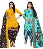 Multicolor cotton blend printed unstitched salwar suit material combo of 2