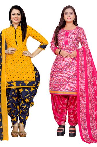 Multicolor cotton blend printed unstitched salwar suit material combo of 2