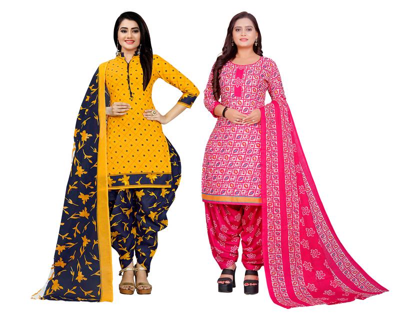 Multicolor cotton blend printed unstitched salwar suit material combo of 2