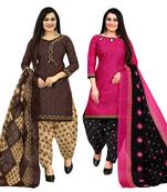 Multicolor cotton blend printed unstitched salwar suit material combo of 2