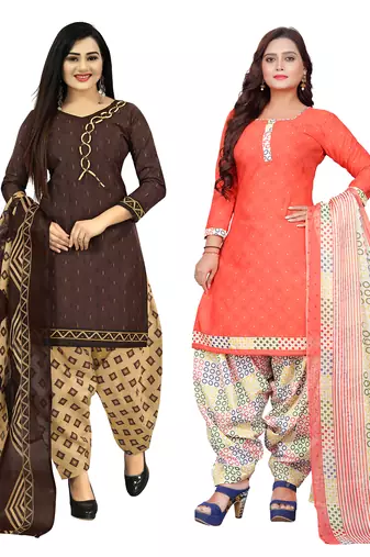 Multicolor cotton blend printed unstitched salwar suit material combo of 2