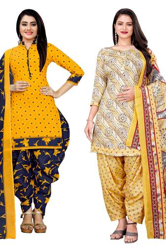 Multicolor cotton blend printed unstitched salwar suit material combo of 2