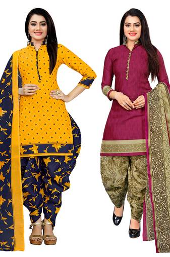 Multicolor cotton blend printed unstitched salwar suit material combo of 2