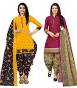 Multicolor cotton blend printed unstitched salwar suit material combo of 2