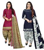 Multicolor cotton blend printed unstitched salwar suit material combo of 2