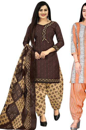 Multicolor cotton blend printed unstitched salwar suit material combo of 2