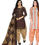 Multicolor cotton blend printed unstitched salwar suit material combo of 2