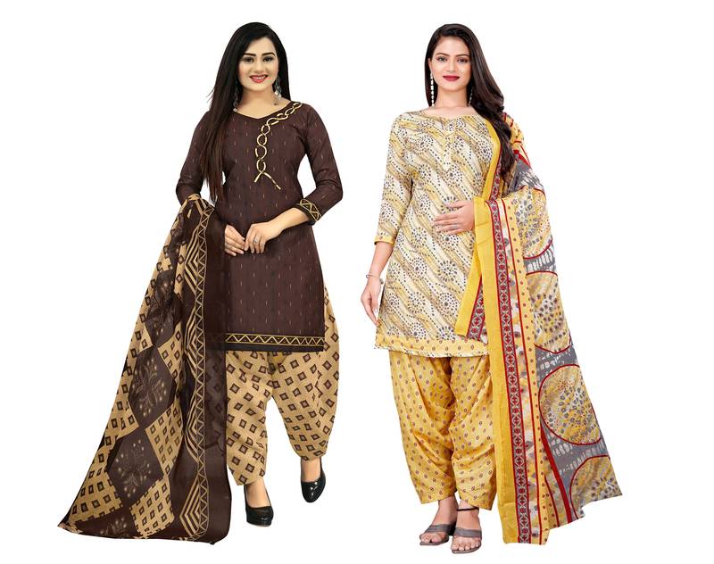 Multicolor cotton blend printed unstitched salwar suit material combo of 2