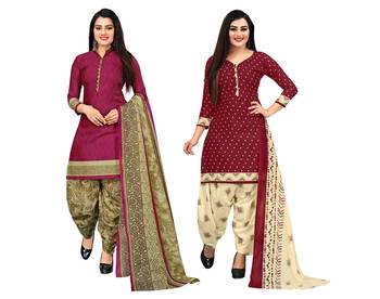 Multicolor cotton blend printed unstitched salwar suit material combo of 2 1