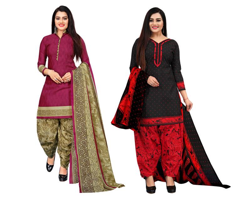 Multicolor cotton blend printed unstitched salwar suit material combo of 2