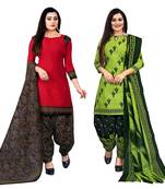 Multicolor cotton blend printed unstitched salwar suit material combo of 2