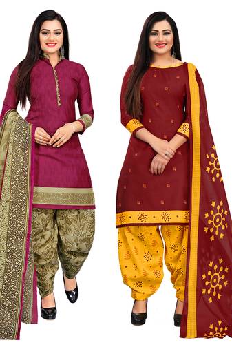 Multicolor cotton blend printed unstitched salwar suit material combo of 2