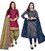 Multicolor cotton blend printed unstitched salwar suit material combo of 2