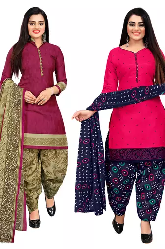 Multicolor cotton blend printed unstitched salwar suit material combo of 2