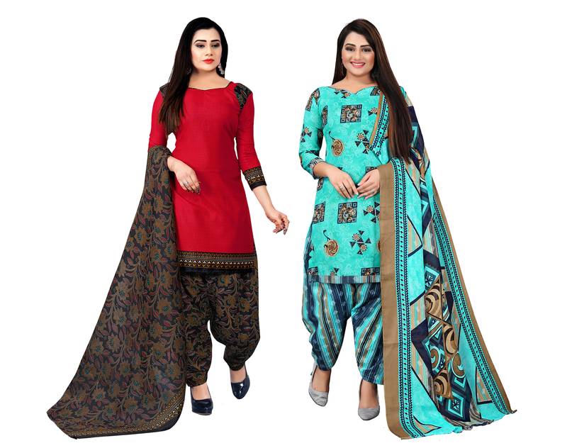 Multicolor cotton blend printed unstitched salwar suit material combo of 2