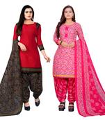 Multicolor cotton blend printed unstitched salwar suit material combo of 2