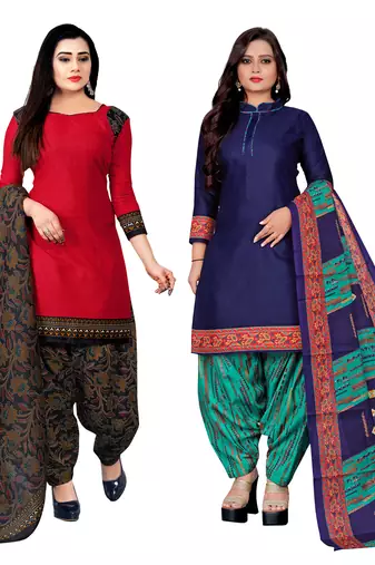Multicolor cotton blend printed unstitched salwar suit material combo of 2